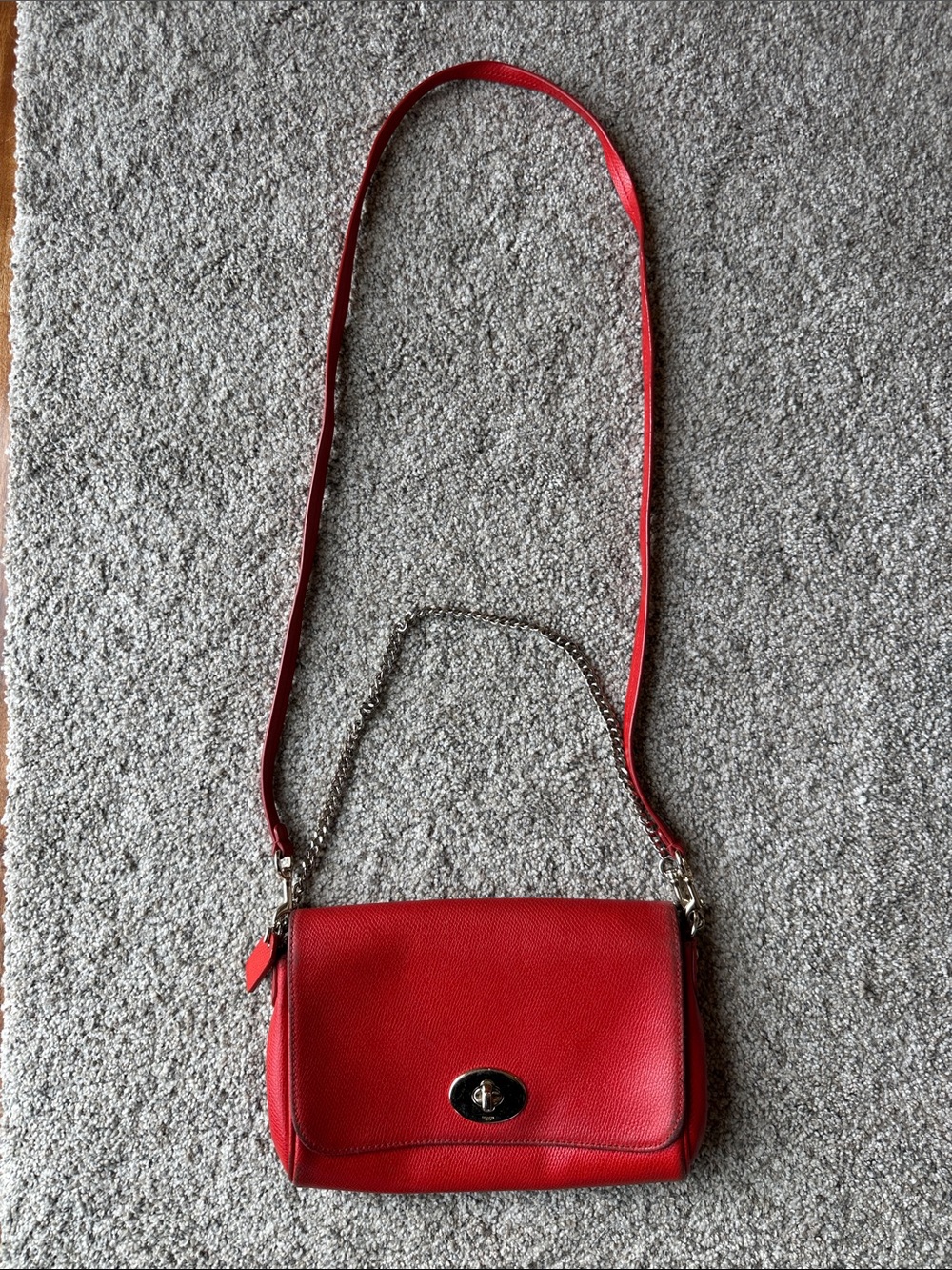Coach Red Leather Crossbody with Chain and Leather Strap